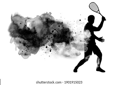 Squash Sport Graphic With Watercolor Background In Vector Quality.