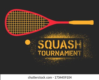 Squash tournament typographical vintage stencil spray style poster. Retro vector illustration.