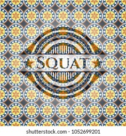  Squat arabic style badge. Arabesque decoration.