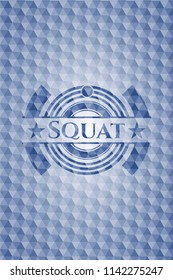 Squat blue polygonal emblem.