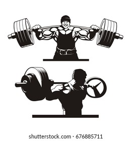 squat, bodybuilder squats, vector illustration