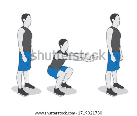 Squat exercise silhouette icon vector set