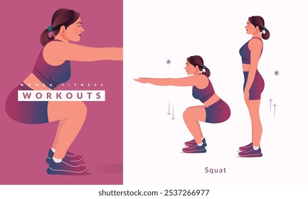 Squat exercise, Woman workout fitness, aerobic and exercises.