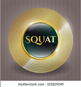 Squat gold badge or emblem