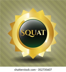 Squat gold emblem or badge