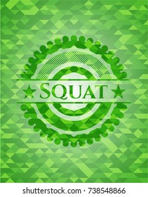 Squat green emblem with mosaic background