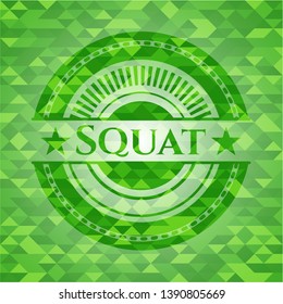 Squat green emblem with triangle mosaic background. Vector Illustration. Detailed.