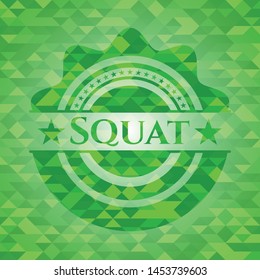 Squat green mosaic emblem. Vector Illustration. Detailed.