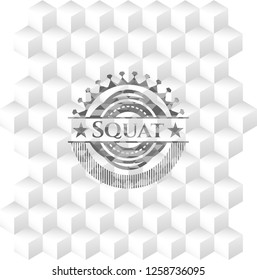Squat grey emblem. Vintage with geometric cube white background