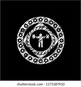 squat icon drawn chalk emblem, retro style, chalk or chalkboard texture