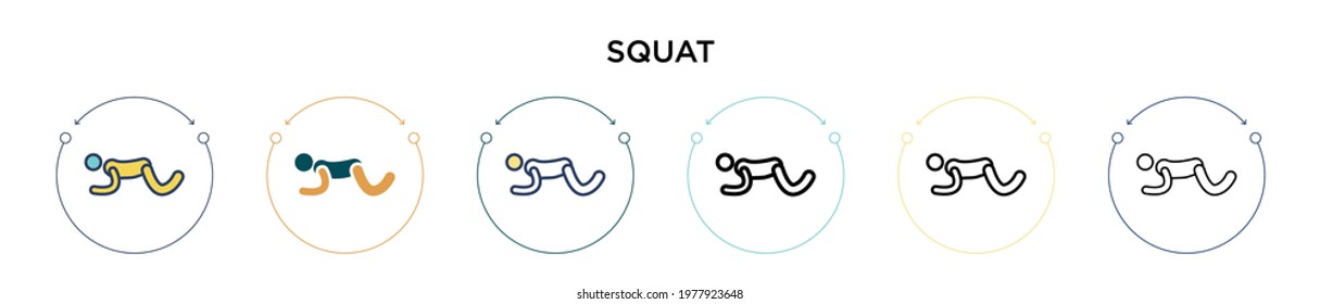 Squat icon in filled, thin line, outline and stroke style. Vector illustration of two colored and black squat vector icons designs can be used for mobile, ui, web