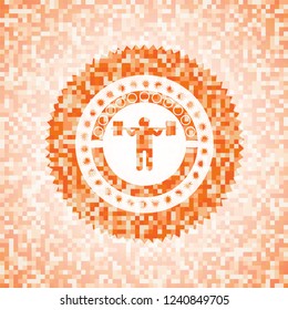 squat icon inside abstract orange mosaic emblem with background