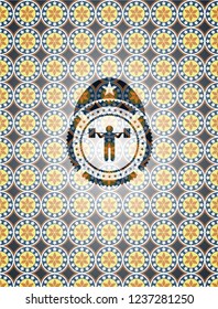 squat icon inside arabesque badge background. arabic decoration.
