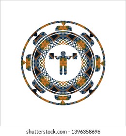 squat icon inside arabesque style emblem. arabic decoration.