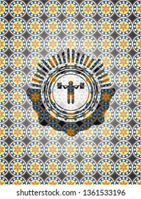 squat icon inside arabic badge. Arabesque decoration.