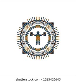 squat icon inside arabic badge background. Arabesque decoration.