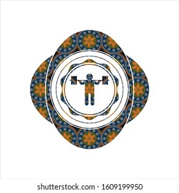 squat icon inside arabic style badge. Arabesque decoration.