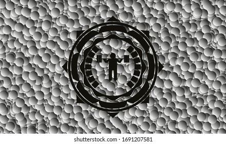 icono del escudo dentro de la placa negra con fondo de burbujas. Ilustración vectorial. Detallado.