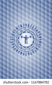 squat icon inside blue polygonal badge.