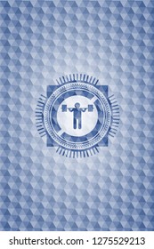 squat icon inside blue polygonal badge.