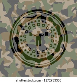 squat icon inside camouflaged emblem