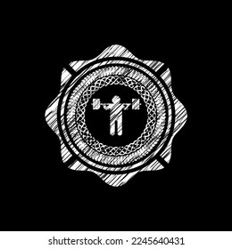 squat icon inside chalk emblem written on a blackboard. 