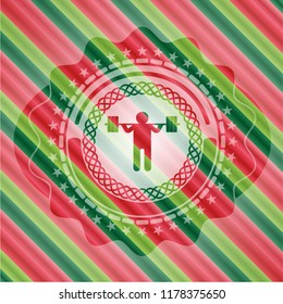 squat icon inside christmas colors badge.