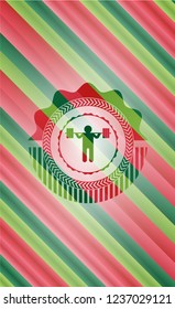 squat icon inside christmas colors style badge.