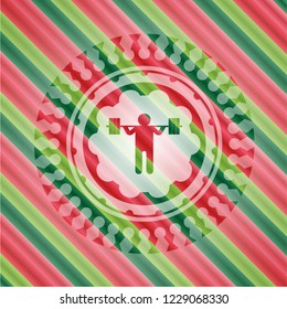 squat icon inside christmas emblem.