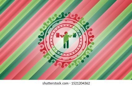 squat icon inside christmas emblem background.