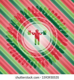 squat icon inside christmas emblem background.