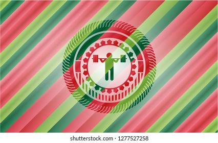 squat icon inside christmas style emblem.