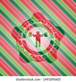 squat icon inside christmas style badge..