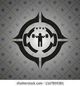 squat icon inside dark badge or emblem