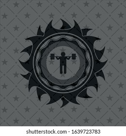 squat icon inside dark badge or emblem