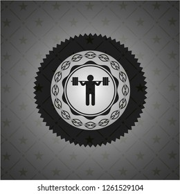 squat icon inside dark emblem. Retro