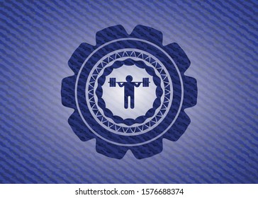 squat icon inside denim background