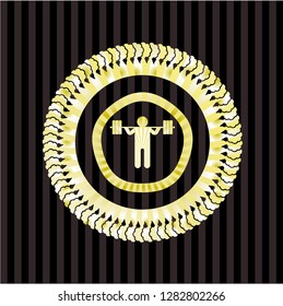 squat icon inside gold badge or emblem