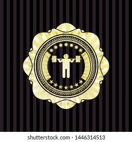 squat icon inside gold badge or emblem
