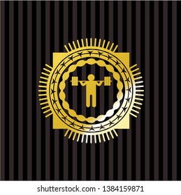 squat icon inside gold emblem