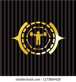 squat icon inside golden emblem or badge