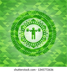 squat icon inside green mosaic emblem