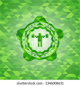squat icon inside green mosaic emblem