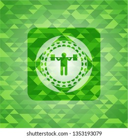 squat icon inside green mosaic emblem