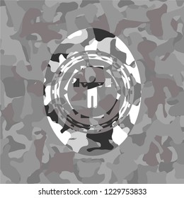 squat icon inside grey camo texture