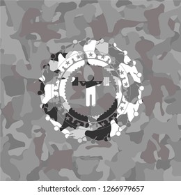 squat icon inside grey camo emblem