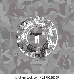 squat icon inside grey camouflage texture