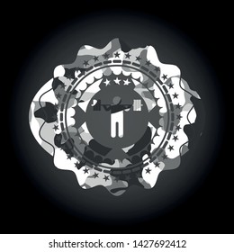 squat icon inside grey camouflage texture