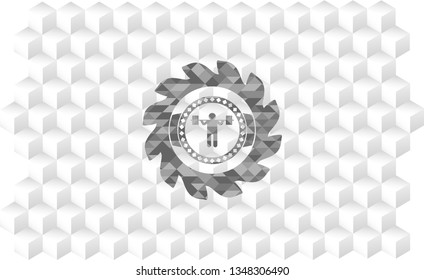 squat icon inside grey emblem. Vintage with geometric cube white background