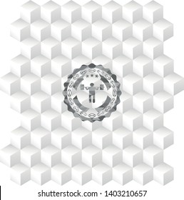 squat icon inside grey icon or emblem with geometric cube white background